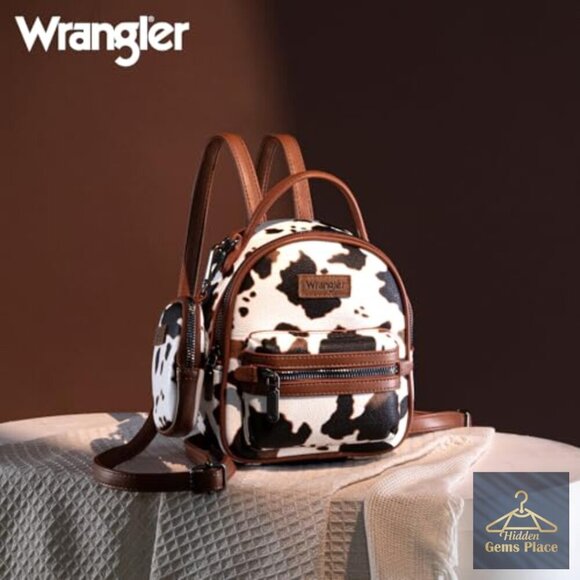 Mini Vegan Leather Backpack Purse with Wallet, Western Cow Print Design main image 6